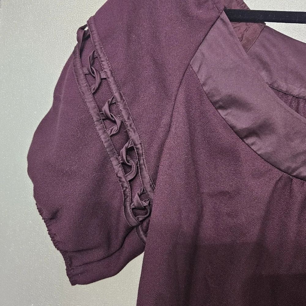 Maeve Anthropologie Plum Purple Shift Dress Bubble Sleeves w/Pockets size 8 NWT - Picture 5 of 7
